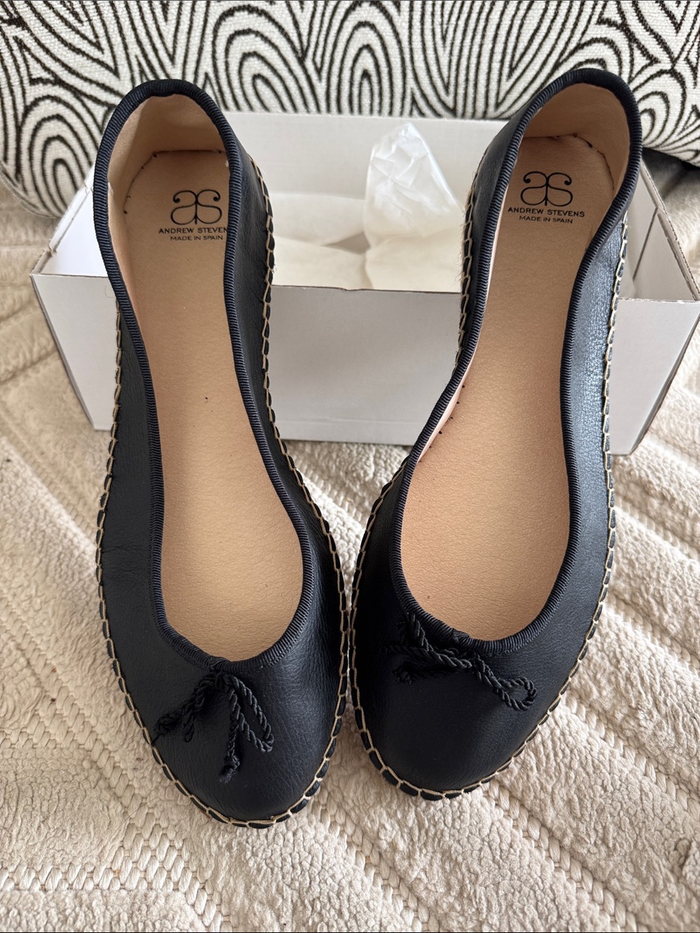 Andrew Stevens Black Rope-Trim Ballet Flats